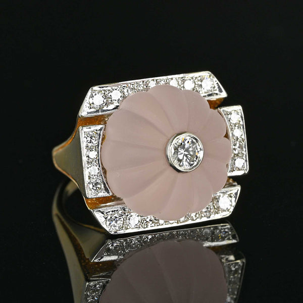 Vintage Melon Rose Quartz Diamond Ring in 14K Gold - Boylerpf
