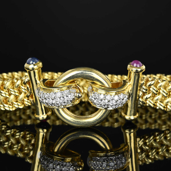 Vintage 14K Gold Sapphire Ruby Diamond Bracelet, 34.1 Grams - Boylerpf