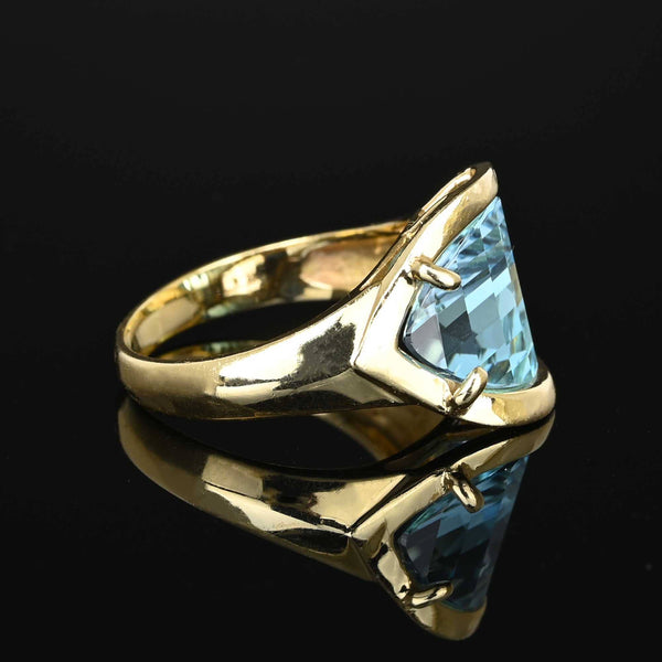 Vintage Specialty Cut Checkerboard Blue Topaz Ring in 14K Gold - Boylerpf