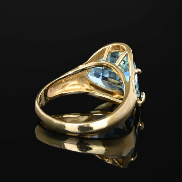 Vintage Specialty Cut Checkerboard Blue Topaz Ring in 14K Gold - Boylerpf
