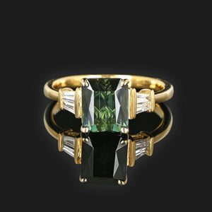 Baguette Diamond Green Tourmaline Ring in 14K Gold - Boylerpf