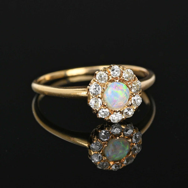 Antique 14K Gold Diamond Halo Opal Ring - Boylerpf