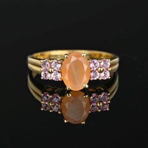 Vintage Orange Aventurine Pink Tourmaline Ring in 14K Gold - Boylerpf