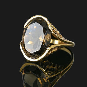 Vintage Gold 10 Carat Smoky Quartz Ring, Brutalist Style - Boylerpf