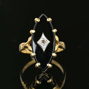 Marquise Black Onyx and Diamond Ring in 14K Gold - Boylerpf