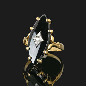 Marquise Black Onyx and Diamond Ring in 14K Gold - Boylerpf