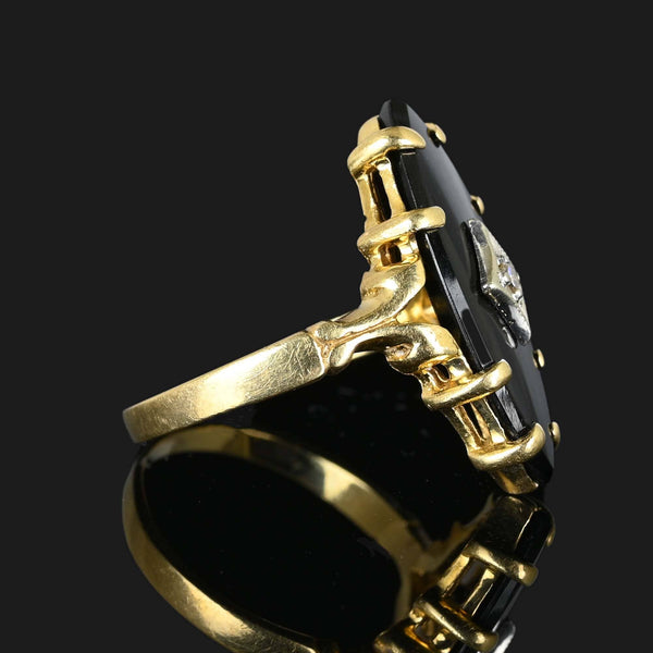Marquise Black Onyx and Diamond Ring in 14K Gold - Boylerpf