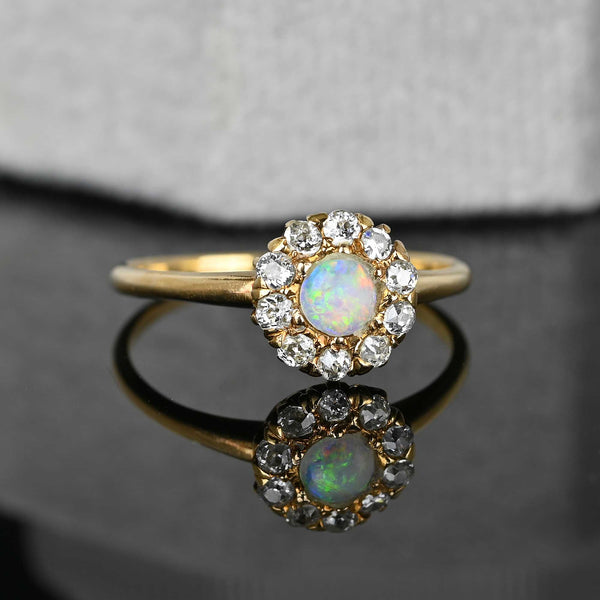 Antique 14K Gold Diamond Halo Opal Ring - Boylerpf