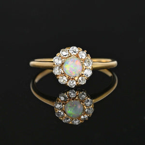 Antique 14K Gold Diamond Halo Opal Ring - Boylerpf