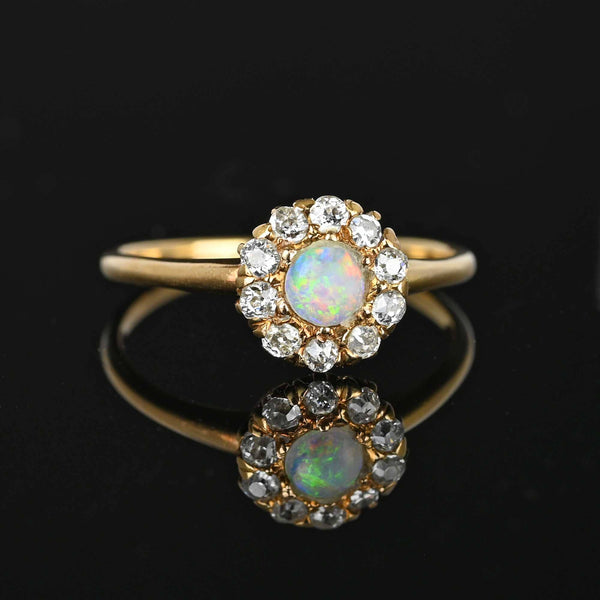 Antique 14K Gold Diamond Halo Opal Ring - Boylerpf