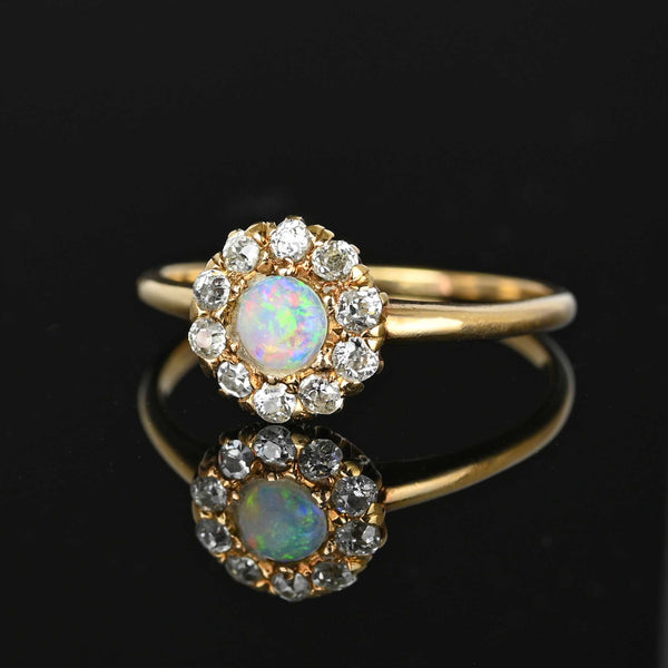 Antique 14K Gold Diamond Halo Opal Ring - Boylerpf