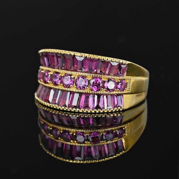 Vintage Three Row Baguette Pink Tourmaline Ring in 14K Gold - Boylerpf