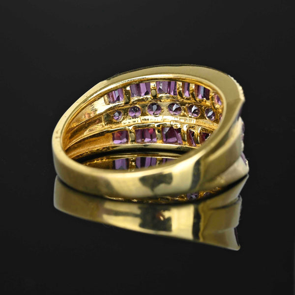 Vintage Three Row Baguette Pink Tourmaline Ring in 14K Gold - Boylerpf
