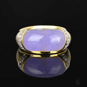 Vintage Diamond East West Purple Jade Ring in 14K Gold - Boylerpf