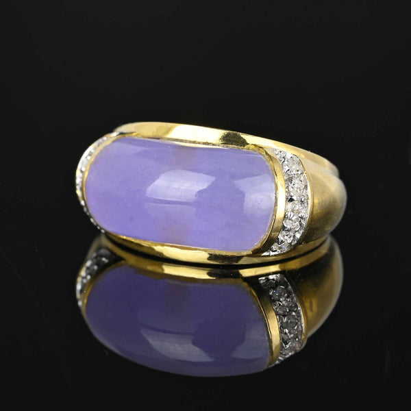 Vintage Diamond East West Purple Jade Ring in 14K Gold - Boylerpf