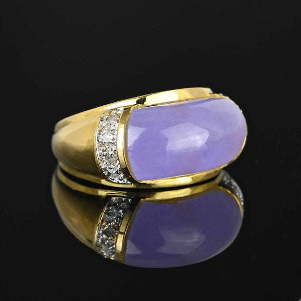 Vintage Diamond East West Purple Jade Ring in 14K Gold - Boylerpf