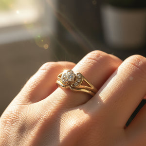 Vintage Diamond Solitaire Engagement Wedding Ring Set - Boylerpf