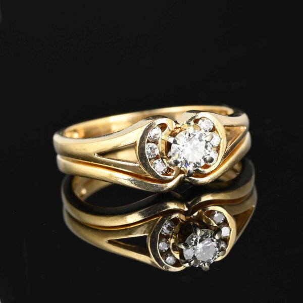 Vintage Diamond Solitaire Engagement Wedding Ring Set - Boylerpf