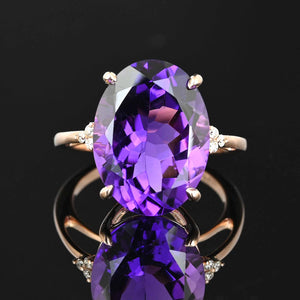 14K Rose Gold Diamond Amethyst Ring, 9 Carats - Boylerpf