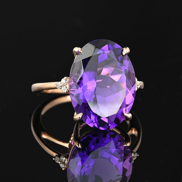 14K Rose Gold Diamond Amethyst Ring, 9 Carats - Boylerpf