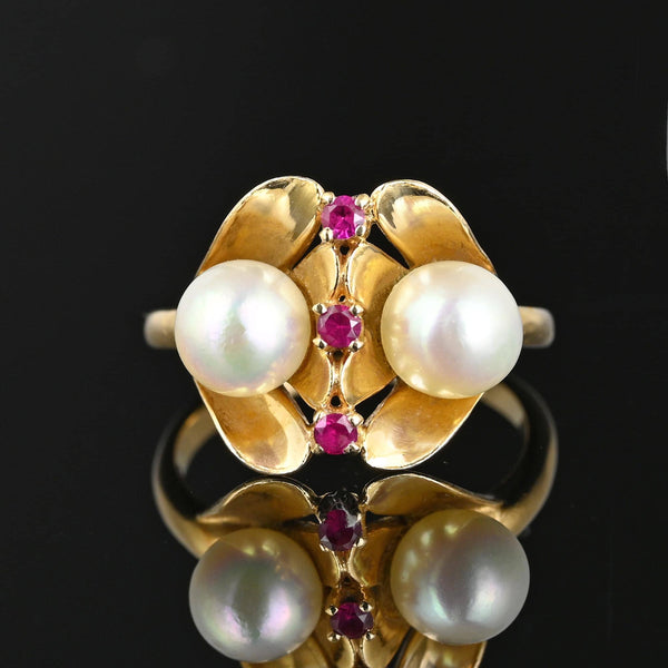 Vintage Cultured Pearl Ruby Ring in 14K Gold - Boylerpf