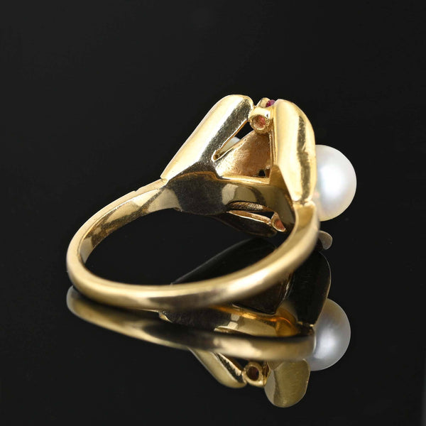 Vintage Cultured Pearl Ruby Ring in 14K Gold - Boylerpf