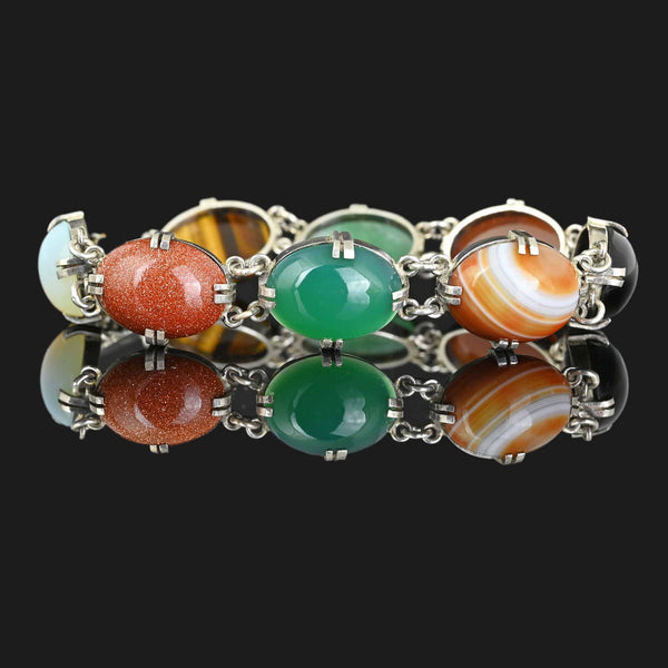 Mid Century Multi Gemstone Bracelet Jade Tiger Eye Moonstone - Boylerpf