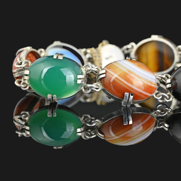 Mid Century Multi Gemstone Bracelet Jade Tiger Eye Moonstone - Boylerpf
