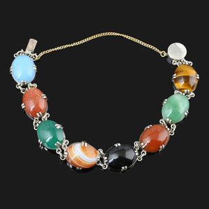 Mid Century Multi Gemstone Bracelet Jade Tiger Eye Moonstone - Boylerpf