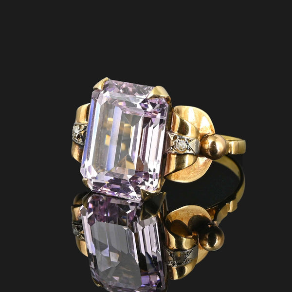 Retro 18K Gold Large Kunzite Ring w Diamond - Boylerpf