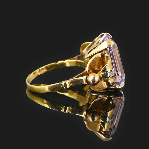 Retro 18K Gold Large Kunzite Ring w Diamond - Boylerpf