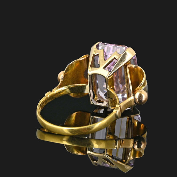 Retro 18K Gold Large Kunzite Ring w Diamond - Boylerpf