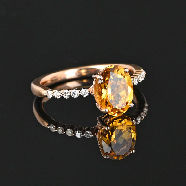 14k Rose Gold Diamond Citrine Ring - Boylerpf