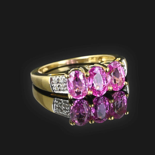 Vintage Gold Three Stone Pink Sapphire Diamond Ring – Boylerpf