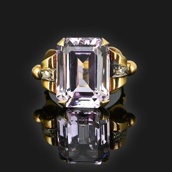 Retro 18K Gold Large Kunzite Ring w Diamond - Boylerpf