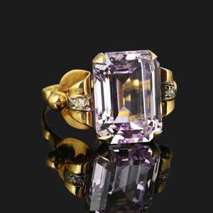 Retro 18K Gold Large Kunzite Ring w Diamond - Boylerpf