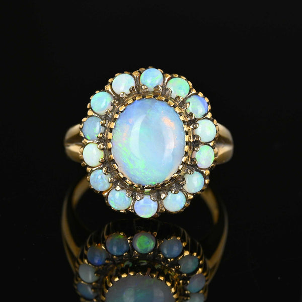 ON HOLD Vintage 14K Gold Opal Halo Cluster Ring - Boylerpf