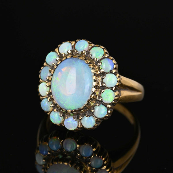 ON HOLD Vintage 14K Gold Opal Halo Cluster Ring - Boylerpf