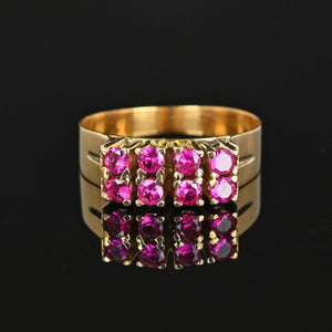 Vintage 18K Gold Two Row Ruby Ring Band - Boylerpf