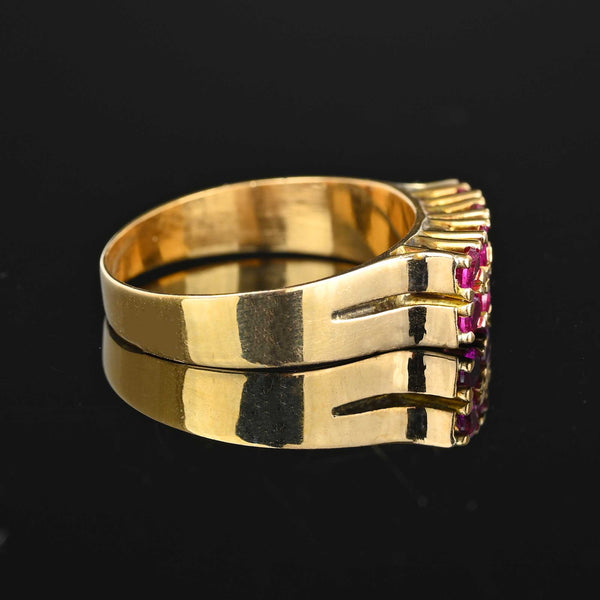 Vintage 18K Gold Two Row Ruby Ring Band - Boylerpf