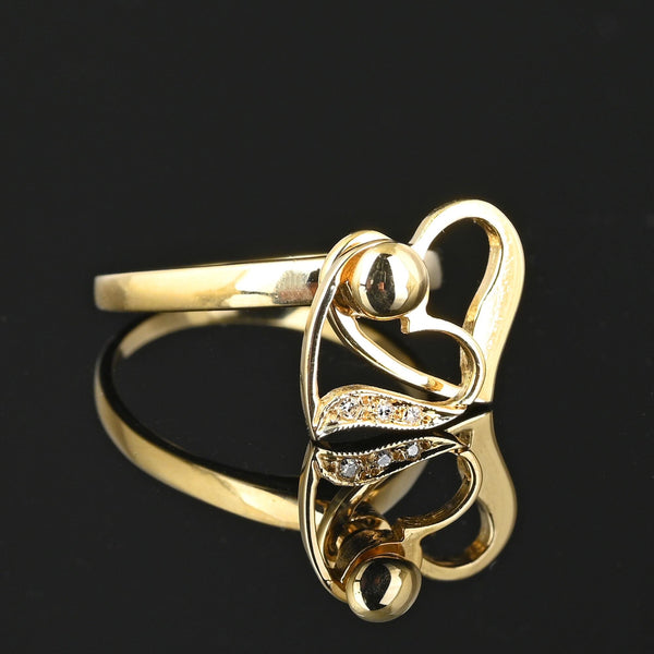 14K Gold Diamond Heart Spinner Ring, Kinetic Motion - Boylerpf