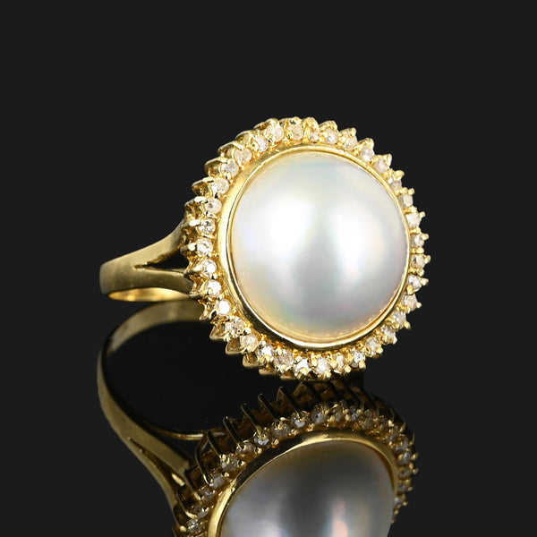 Diamond Halo Mabe Pearl Ring in 14K Gold - Boylerpf