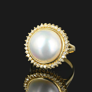 Diamond Halo Mabe Pearl Ring in 14K Gold - Boylerpf
