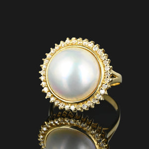 Vintage Diamond Halo Mabe Pearl Ring in 14K Gold - Boylerpf