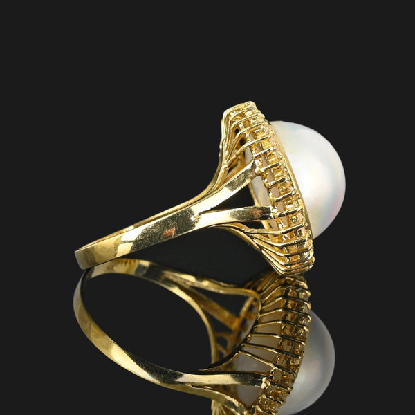 Diamond Halo Mabe Pearl Ring in 14K Gold - Boylerpf