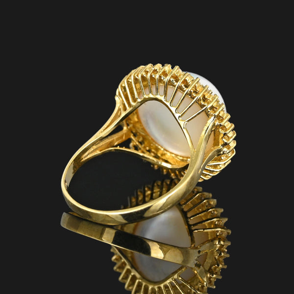 Vintage Diamond Halo Mabe Pearl Ring in 14K Gold - Boylerpf