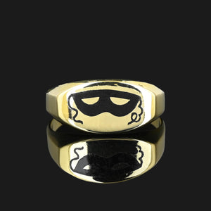 Antique Enamel Mask 14K Gold Signet Ring - Boylerpf