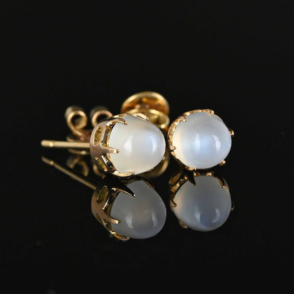 Vintage 14K Gold Cabochon Moonstone Stud Earrings - Boylerpf