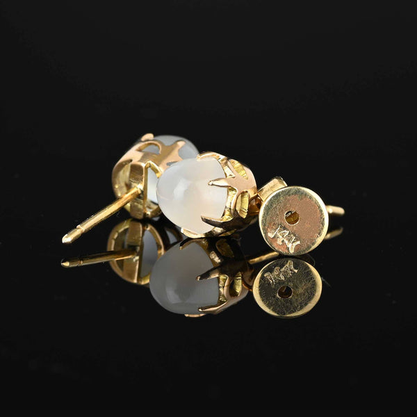 Vintage 14K Gold Cabochon Moonstone Stud Earrings - Boylerpf