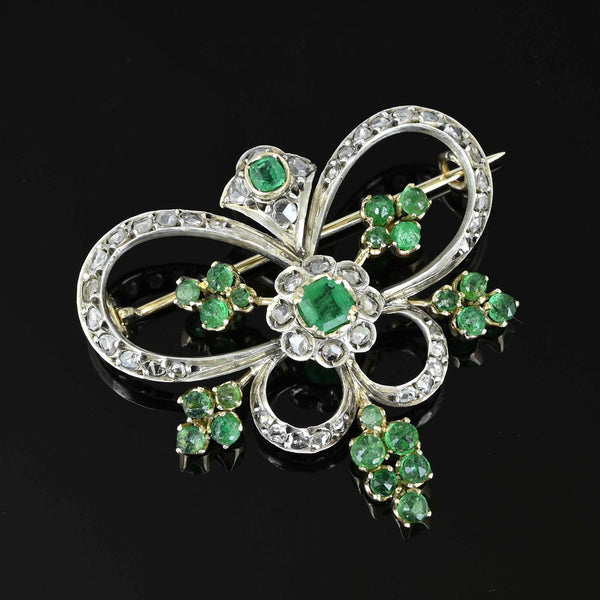 Antique Rose Cut Diamond Emerald Butterfly Brooch - Boylerpf